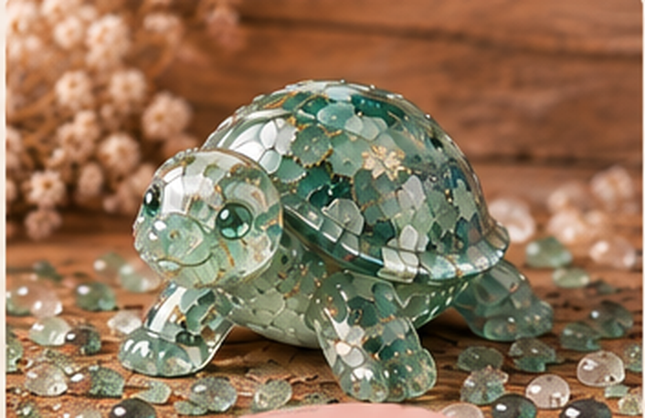 Green translucent resin turtle buddy with matching gemstone chips